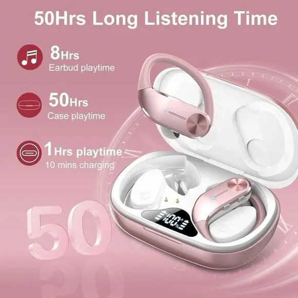 Earbuds Wireless Bluetooth Sports Headphones Waterproof Powerful Bass Pink New